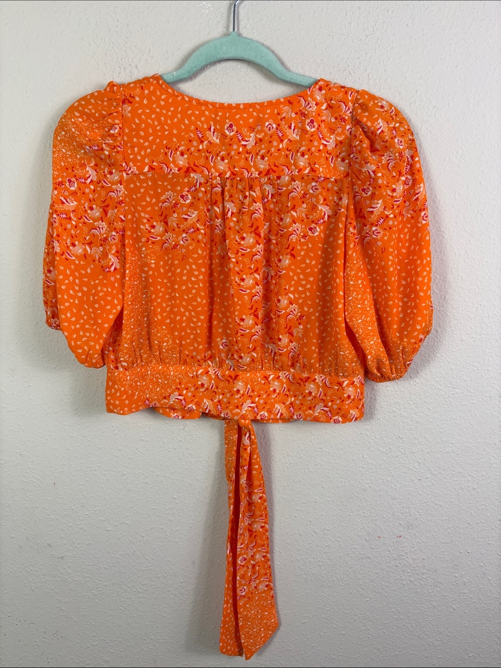 Joie Orange Floral Cropped Top Tie / Button Front size XS - Picture 3 of 9